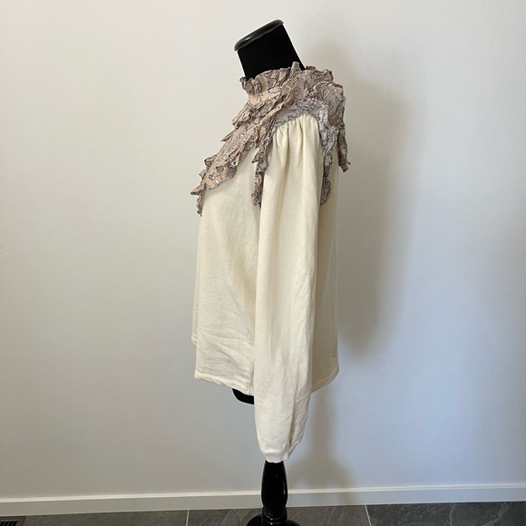 Cream Blouse with Floral Ruffle - Picture 2 of 4